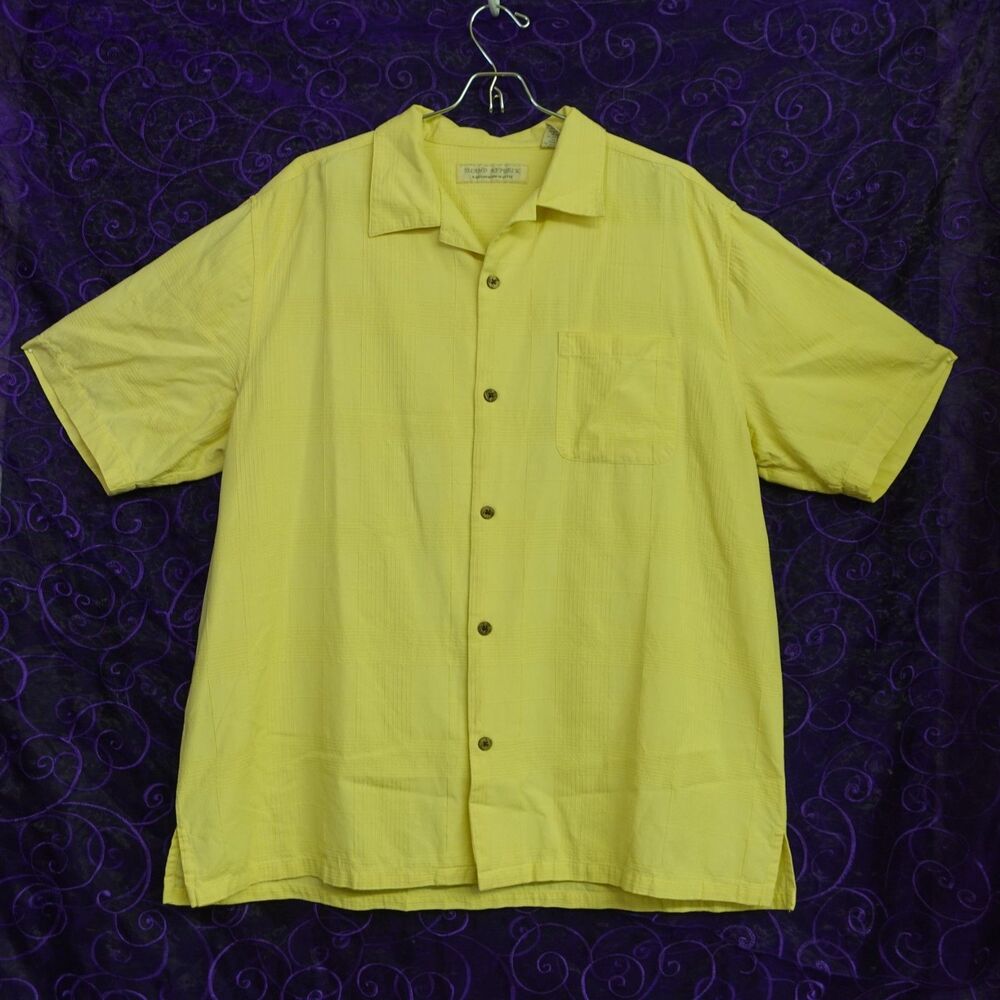 Island Republic Mens Sz XL 100% Silk Shirt Wood Buttons Beach Eclectic Grandpa